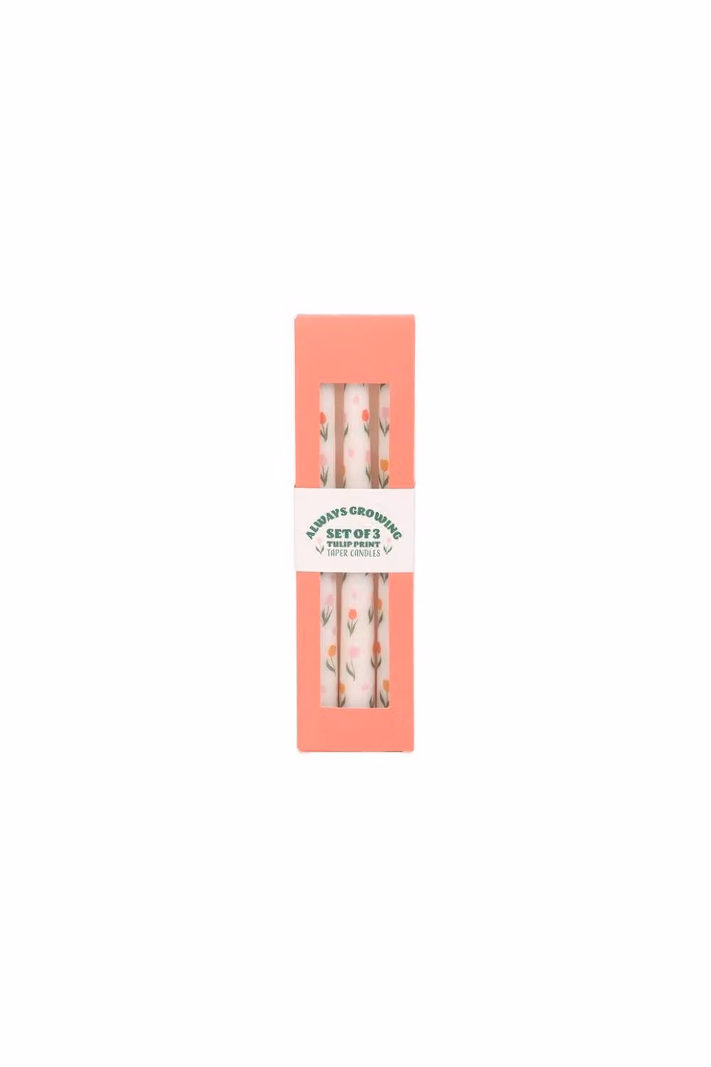 KDMD Set of 3 Unscented Tulip Print Taper Candles in White – 2