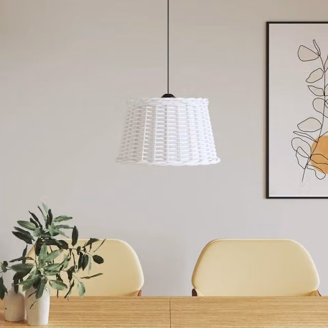 Berkfield Home White Wicker Ceiling Lamp Shade, W: 45 cm, H: 28 cm