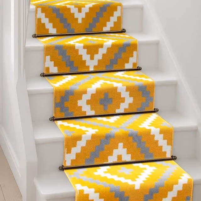 Bravich LTD Modern Geometric Tile Hallway Runner Rug, Non-Slip Low Pile, Yellow, W: 60 cm, L: 810 cm – 1