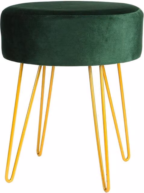 Harbour Housewares Round Green Velvet Footstool with Gold Mid-Century Hairpin Legs