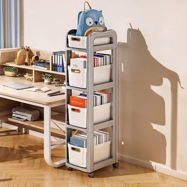 Lifeideas Removable Freestanding Storage Rack with Wheels, Grey and White, Height: 112.5 cm