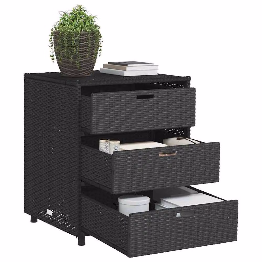 Berkfield Home Garden Storage Cabinet in Black Poly Rattan and Steel, W/D/H: 55 x 59 x 69 cm – 4