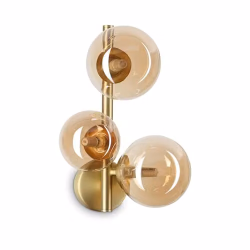 Ideal Lux Perlage 3 Light Modern Wall Lamp in Brass and Transparent Glass