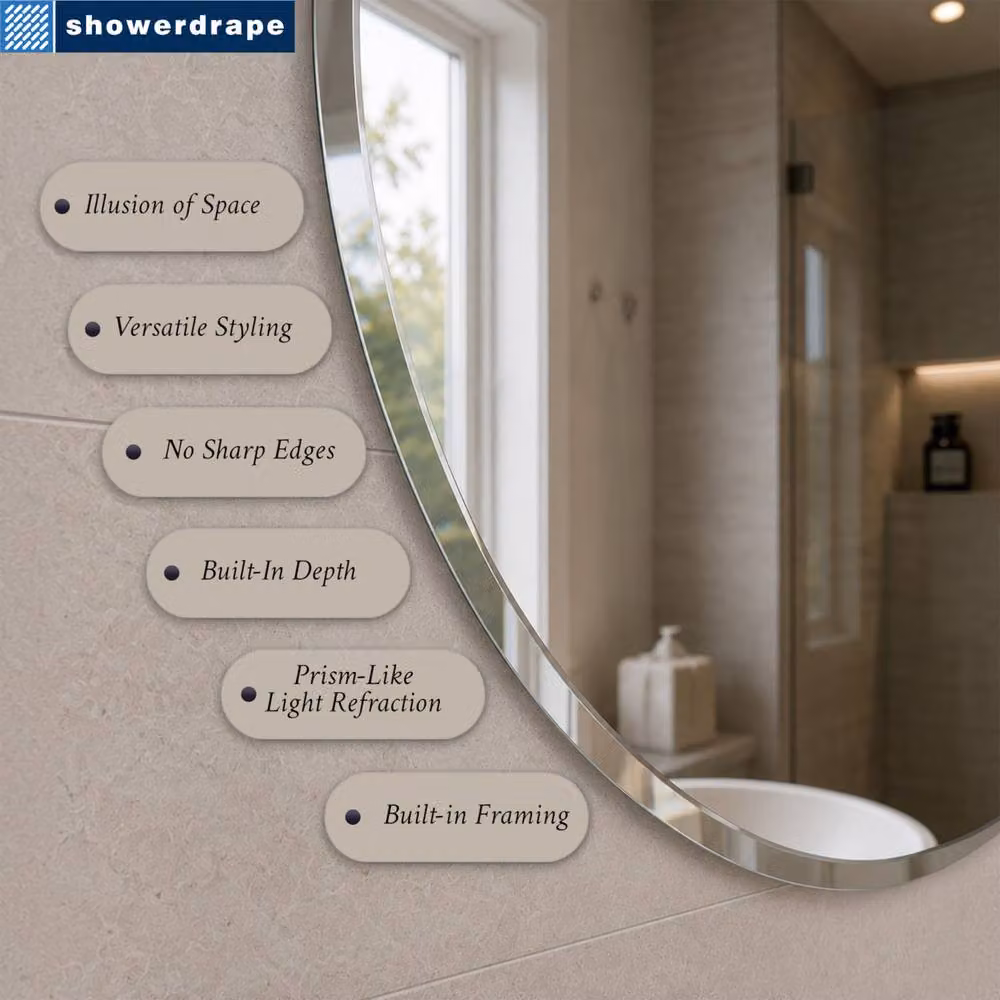 Showerdrape Angel Pebble Oval Wall Mounted Frameless Bevelled Edge Bathroom Mirror in Silver, W: 70 cm, H: 50 cm – 2