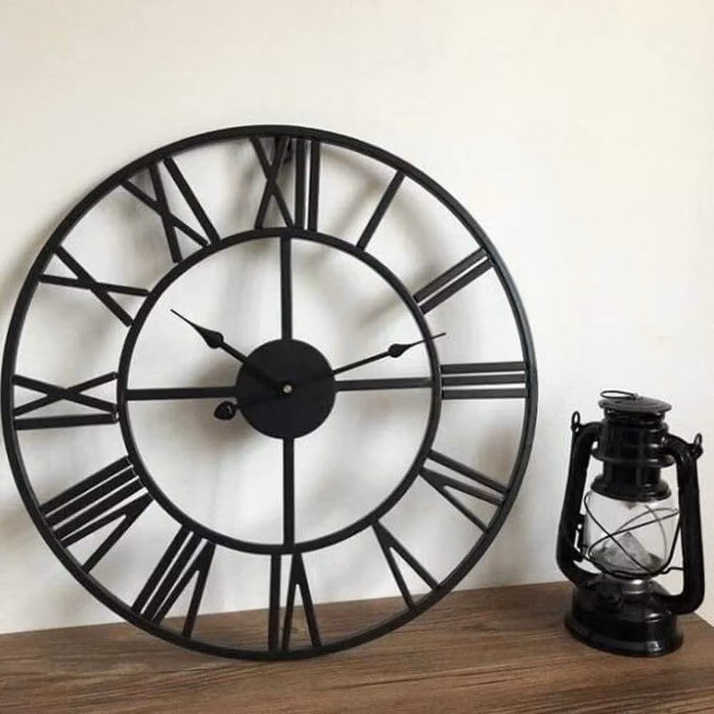 PAWNORA Modern Round Black Metal Analog Wall Clock, Diameter: 50 cm – 2