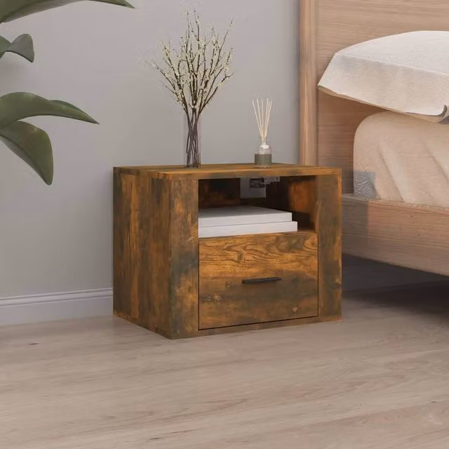 Berkfield Home Elegant Wall-mounted Bedside Cabinets, 2 Piece Set, Smoked Oak Brown, W: 50 cm, D: 36 cm, H: 40 cm – 1
