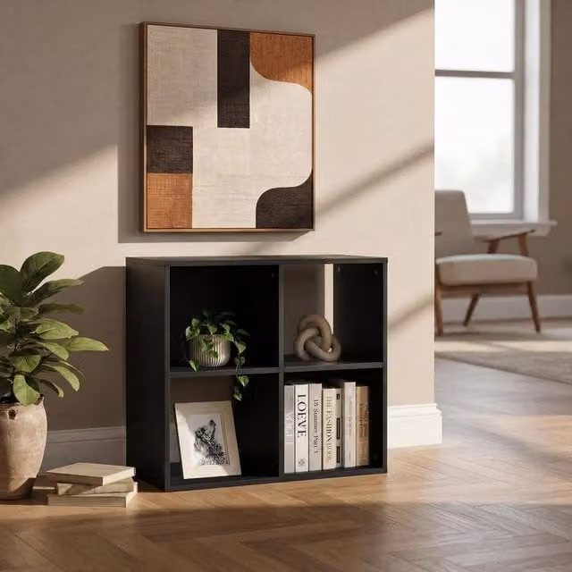 OHS Oslo 4 Cube Freestanding Storage Unit Bookcase in Matt Black