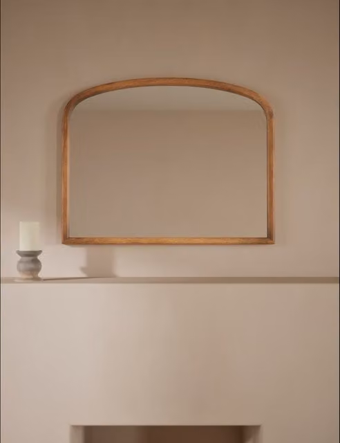 M&S Round Wooden Wall Mirror in Brown and Beige