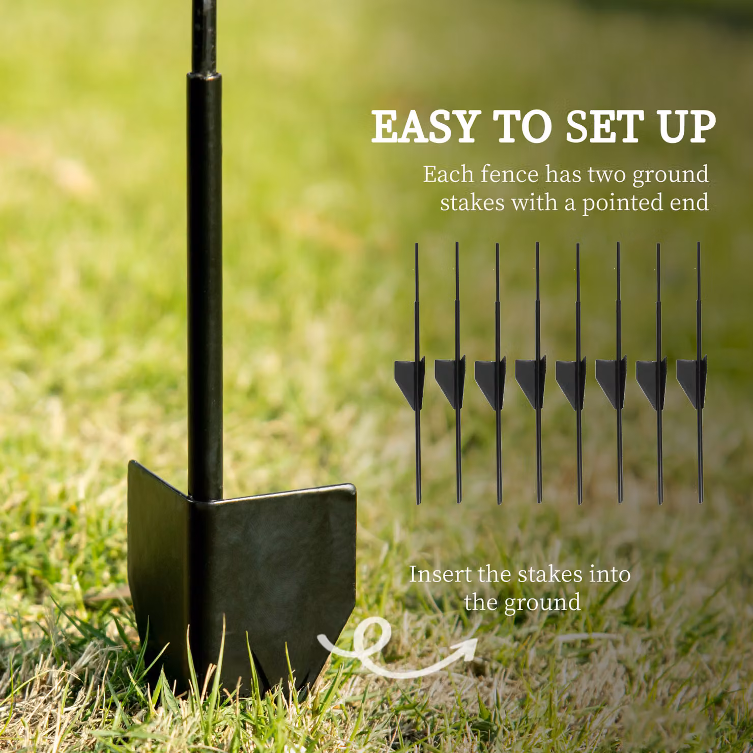 Outsunny Black Decorative Metal Garden Fencing, 8-Piece Rustproof Outdoor Picket Fence Panels, W: 109 cm x L: 7 m – 3