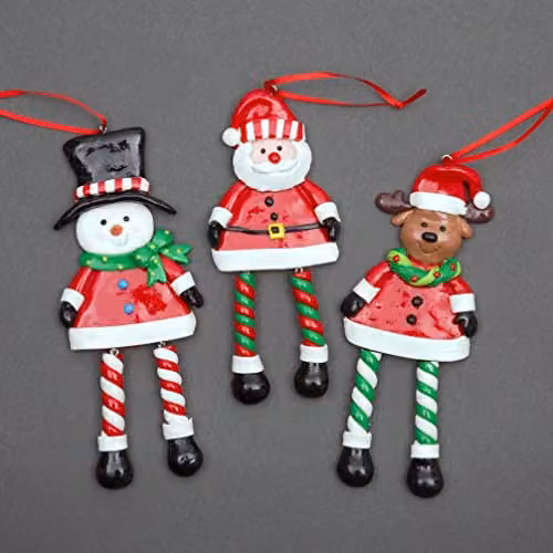 Shatchi 12-Piece Multicolour Ceramic Christmas Tree Hanging Decorations Set Featuring Santa, Snowman and Reindeer Figures – 3