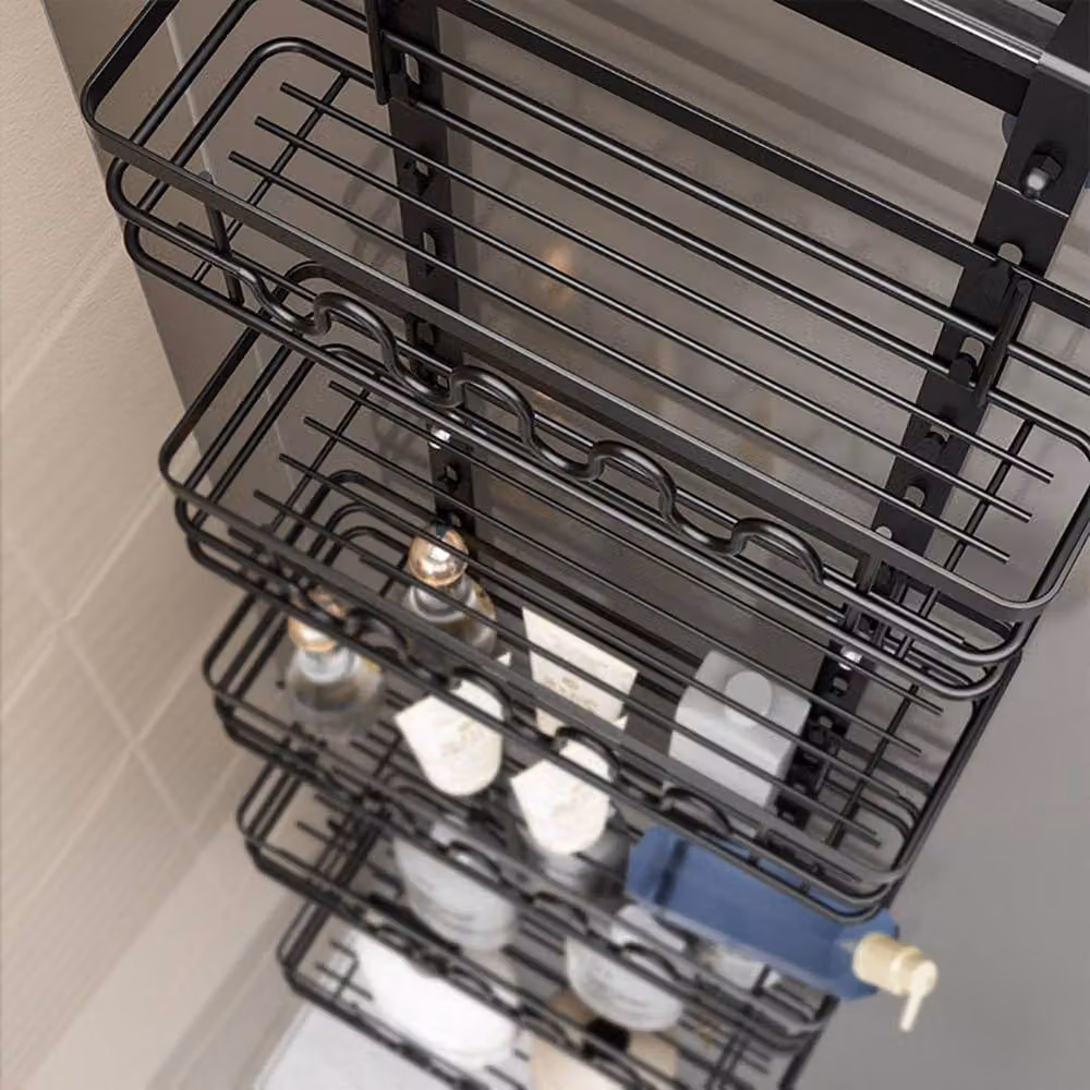 London Boutique 4-Tier Metal Over Door Spice Rack and Kitchen Hanging Storage Organiser in Black – 5