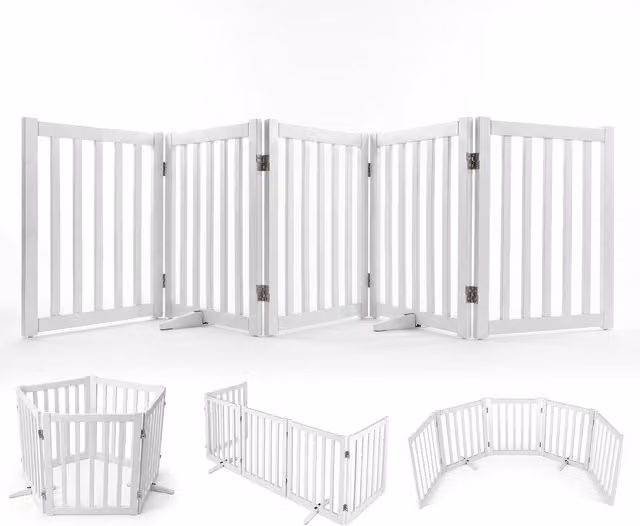 Costway Foldable Wood Dog Safety Gate Fence in White