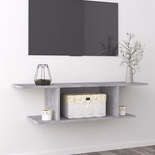 Berkfield Home Wall Mounted TV Cabinet in Concrete Grey, W: 103 cm, D: 30 cm, H: 26.5 cm – 1