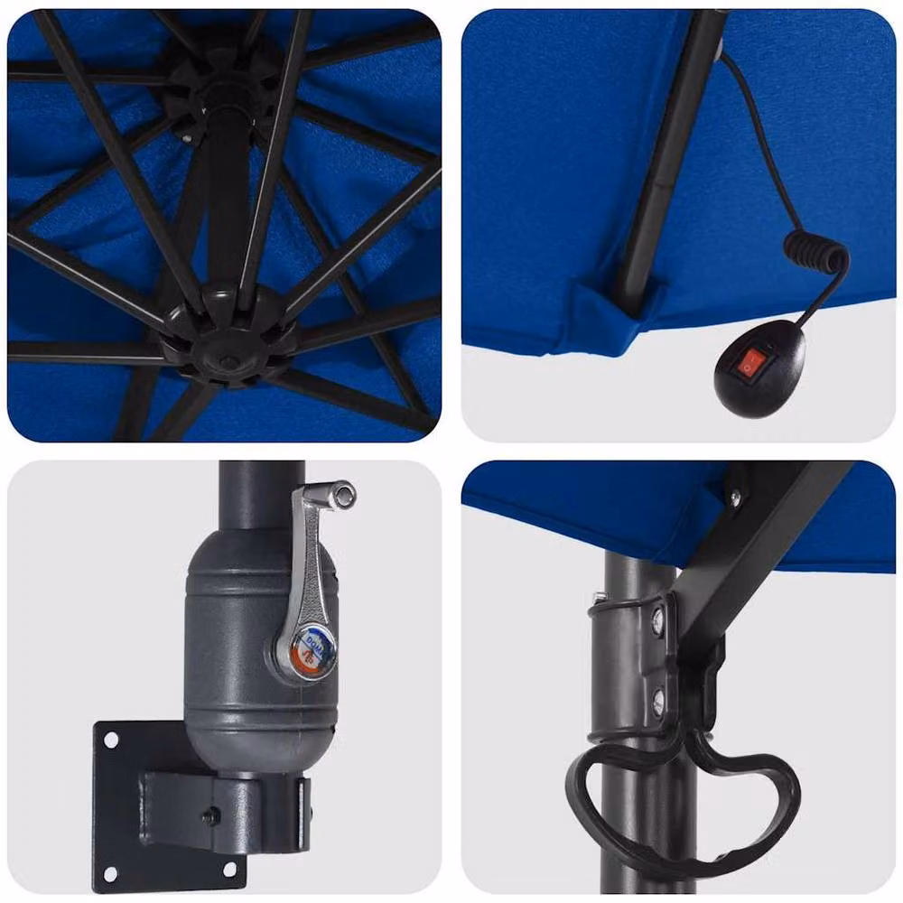 Berkfield Home Wall-mounted Garden Parasol with LEDs in Azure Blue – 4