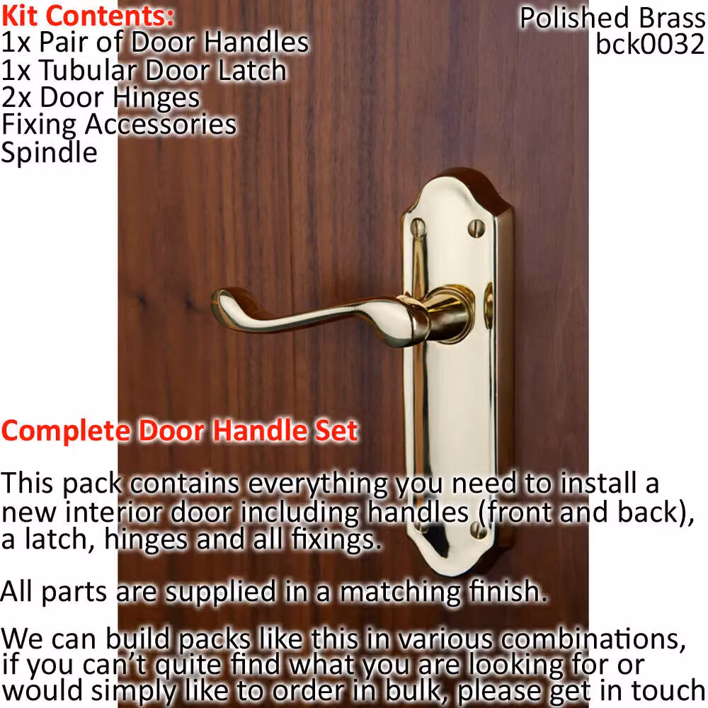 Loops Polished Brass Victorian Upturn Lever Door Handle and Latch Pack with Ornate Backplate in Gold – 2