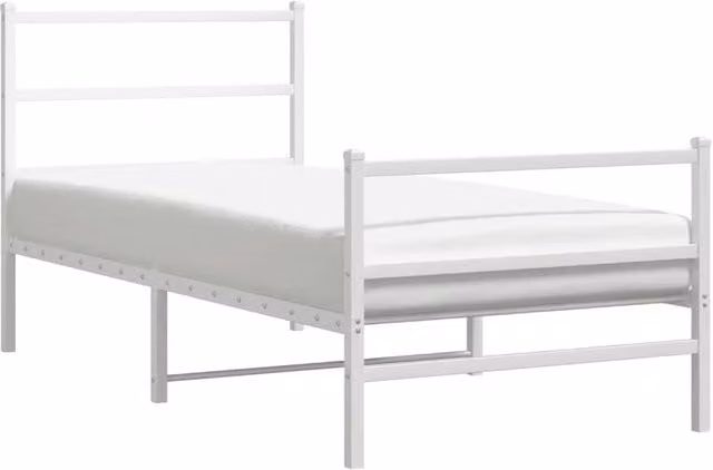 Berkfield Home Metal Bed Frame with Footboard in White, W/D/H: 90 x 190 cm – 1
