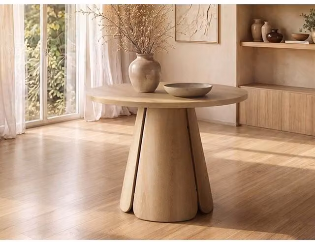 Solace+Co Ebony Round Extendable Dining Table in Light Oak, Seats 4-6 Adults