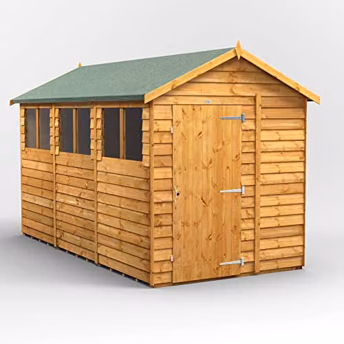 Powersheds Premium Apex Overlap Wooden Garden Shed in Brown with Toughened Glass and Security Features – 1