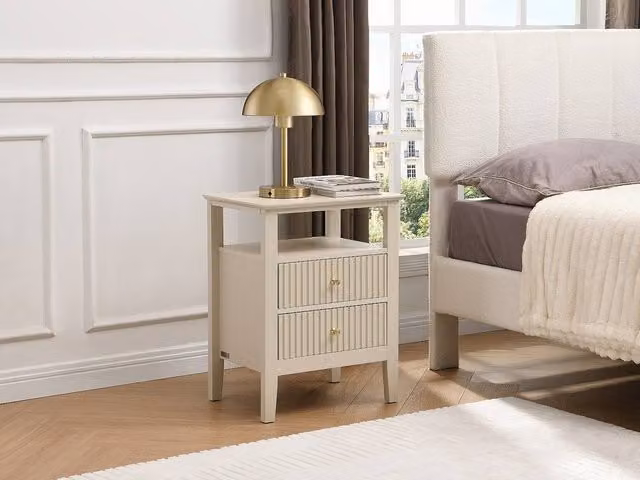 Niriva Vente-unique Bedside Table with 2 Drawers and 1 Shelf, Beige MDF, W: 48 cm, D: 35 cm, H: 62 cm
