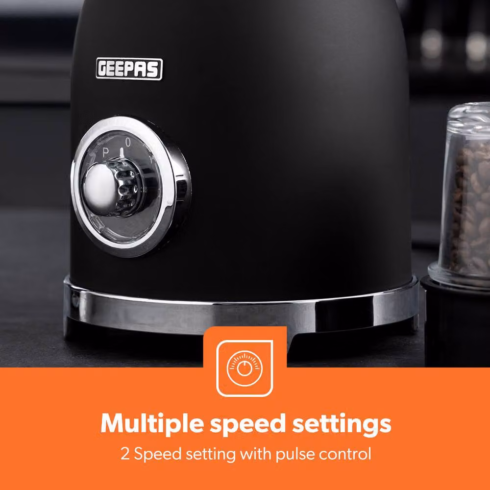 Geepas Retrovive 2-in-1 Food Jug Blender and Coffee Grinder Mill, 800W, 1.5L Glass Jar, Black – 5