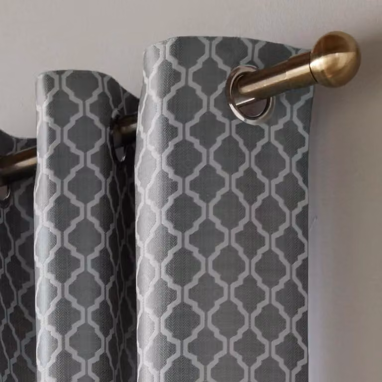 Luxury Living Two-Tone Jacquard Geometric Eyelet Lined Curtains in Beige and Grey, Width: 168 cm, Drop: 137 cm