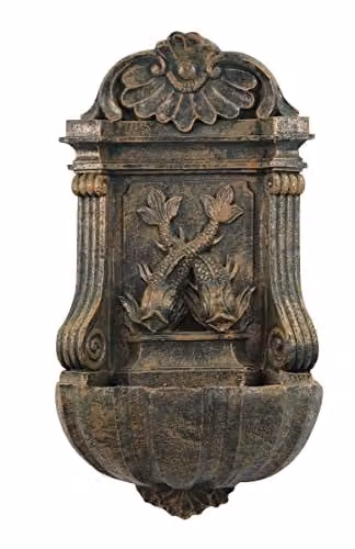 Primrose Antique Wall Mounted Water Feature Fountain in Green and Bronze, Height: 86 cm