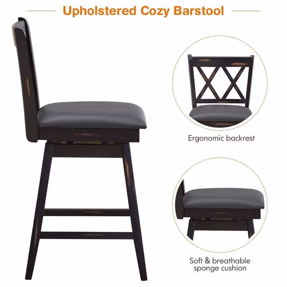 NESTLUNE 2-Pack Black Swivelling Counter Height Bar Stools – 5