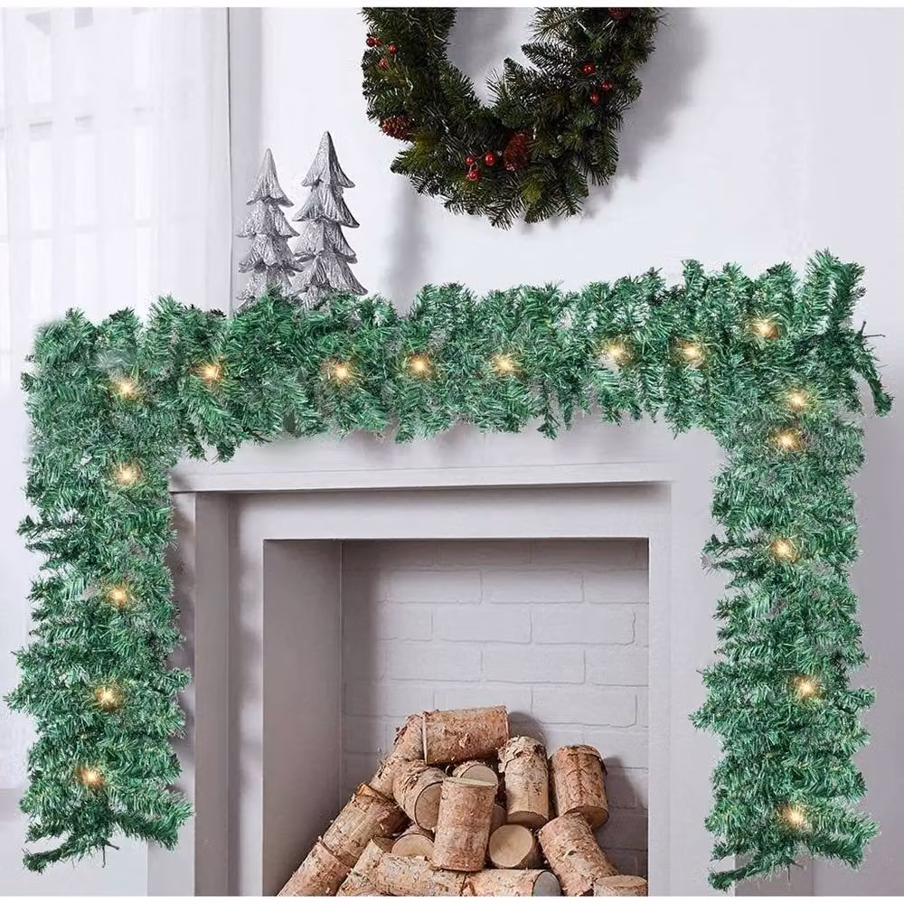 Kelvenix 9FT Green Christmas Garland with Warm White LED Lights – 3