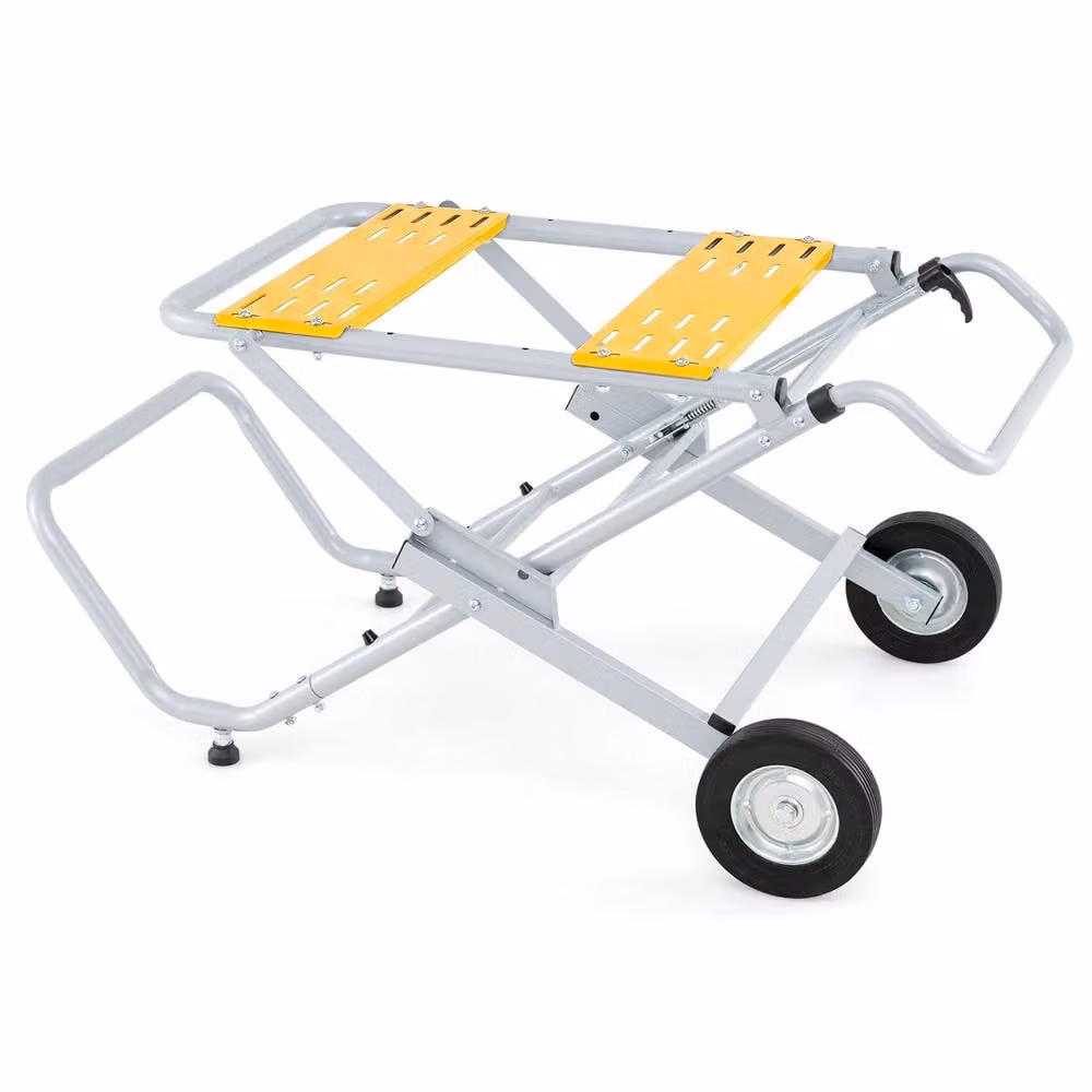 Costway Portable Table Saw Stand with Rollable and Foldable Metal Base in Yellow – 1