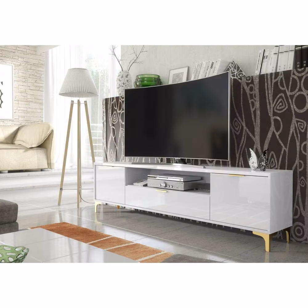 Mex Furniture LTD Goldline Glossy White and Gold TV Unit W: 200 cm – 2