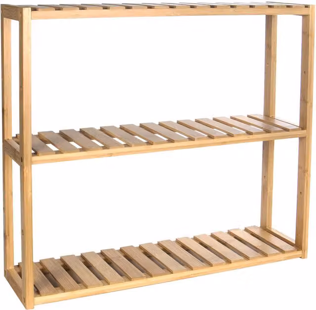 Maison & White Rustic 3 Tier Bamboo Wall Mounted Shelves in Brown and Beige