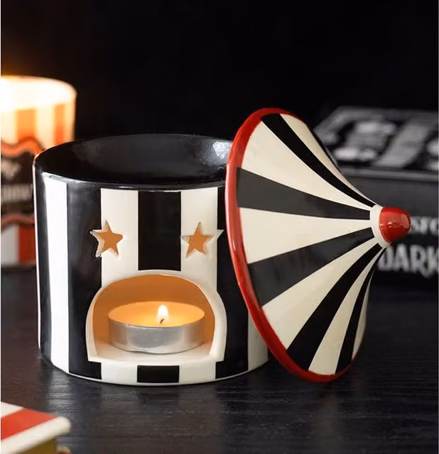Gloriously Good Circus Ceramic Oil Burner and Wax Warmer in Black and White Striped Retro Design
