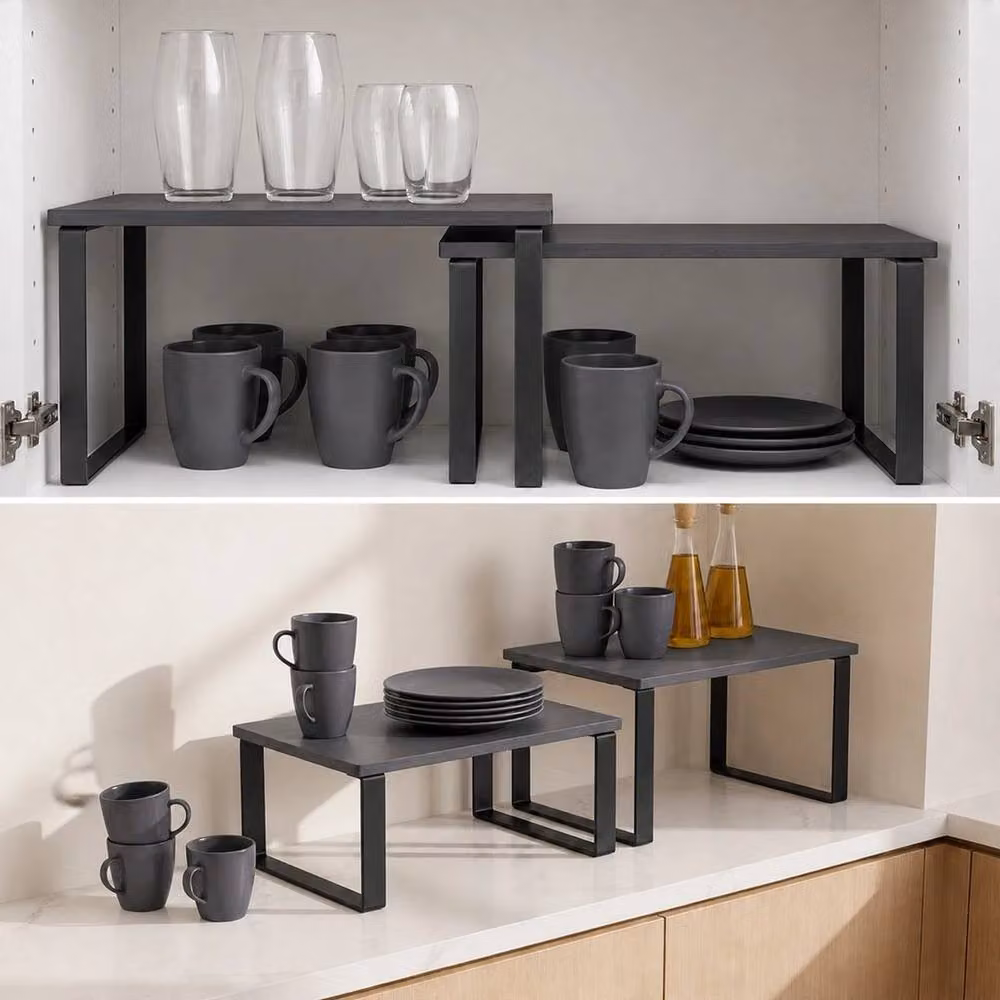 Kelvenix Black Expandable and Stackable Spice Rack Set of 2 – 4