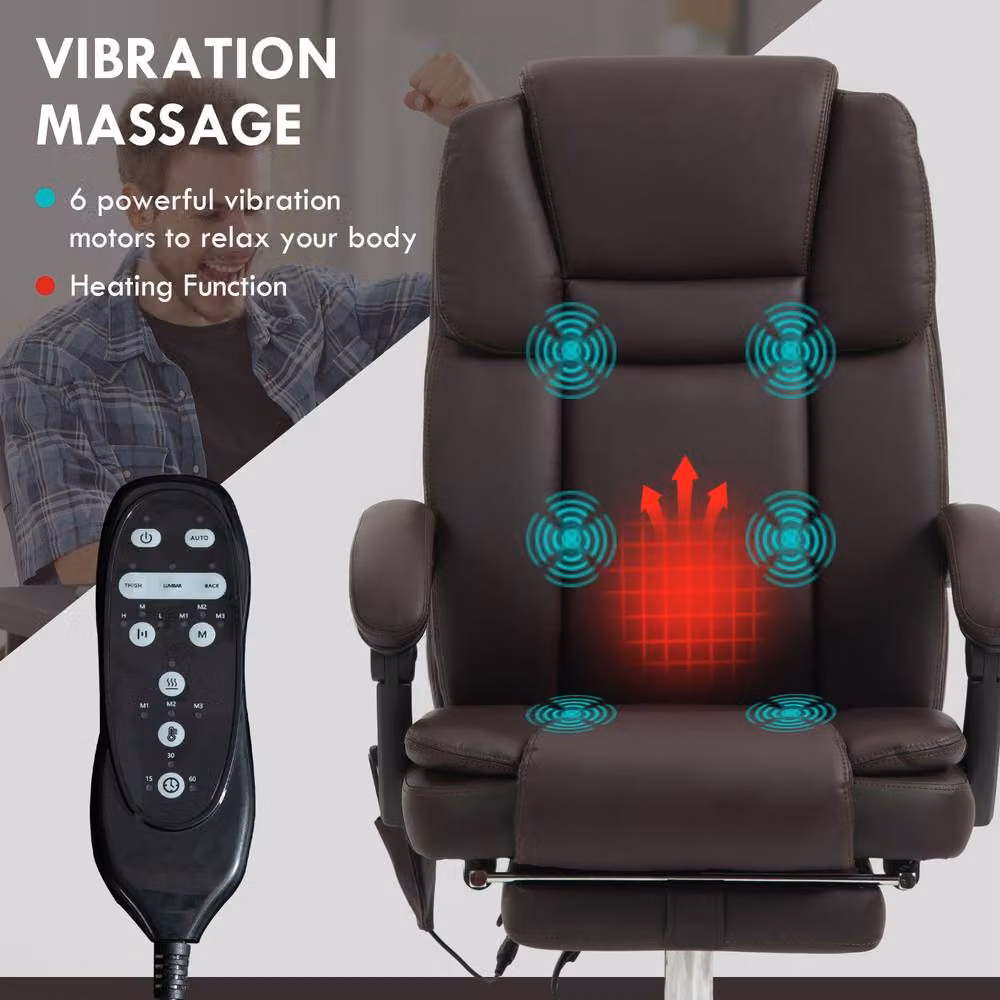 ERGOVEXA Six Point Vibrating Massage Executive Office Chair in Dark Brown Synthetic Leather – 5