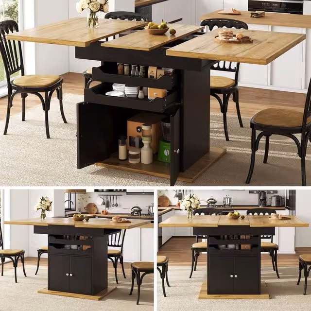 Rolipo Black Extendable Dining Table with Storage