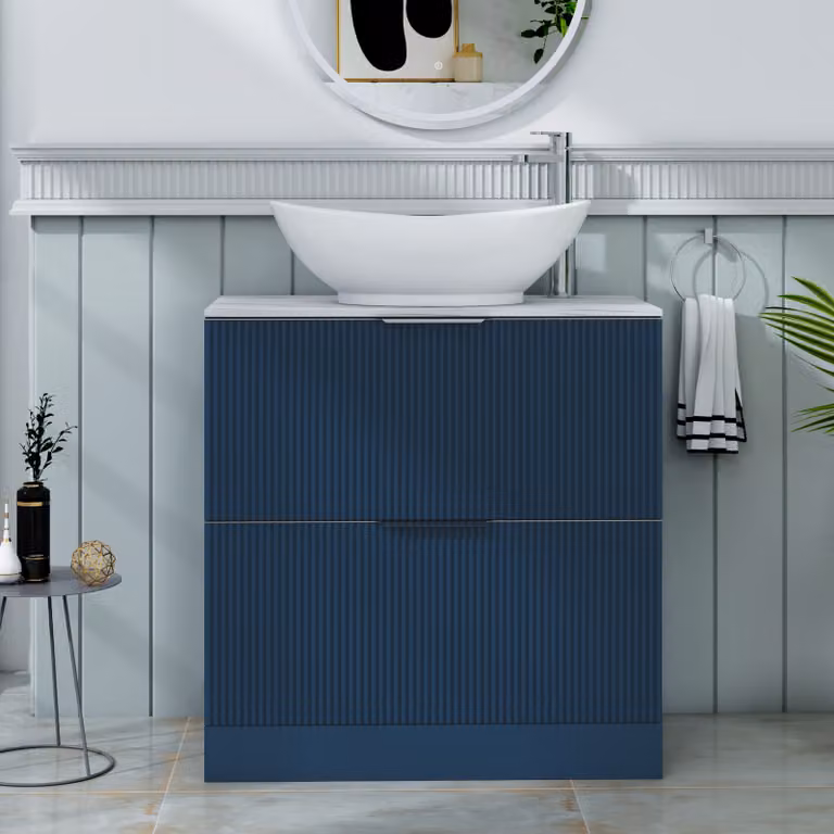 Royal Bathrooms Evora Midnight Blue Fluted Floor Standing Countertop Vanity Unit with Amaze Basin and 2 Drawers