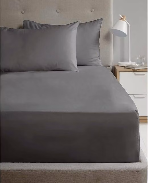 HomeSpace Direct 180 Thread Count Polycotton Percale Flat Sheet, Grey, 200 x 200 cm
