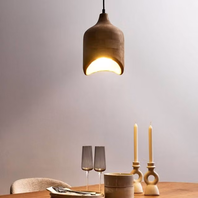 Wyld and Coco Brown Mango Wood Suspended Dome Pendant Lamp