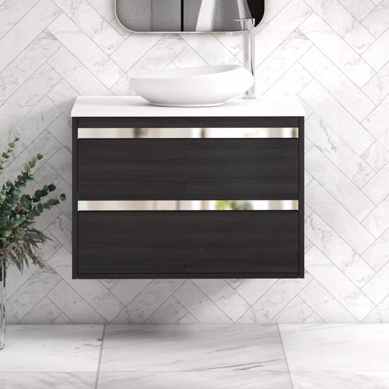 Royal Bathrooms Orion 800mm Hale Wall Hung Vanity Unit with Nova Basin in Black and White with Chrome Accent Trim
