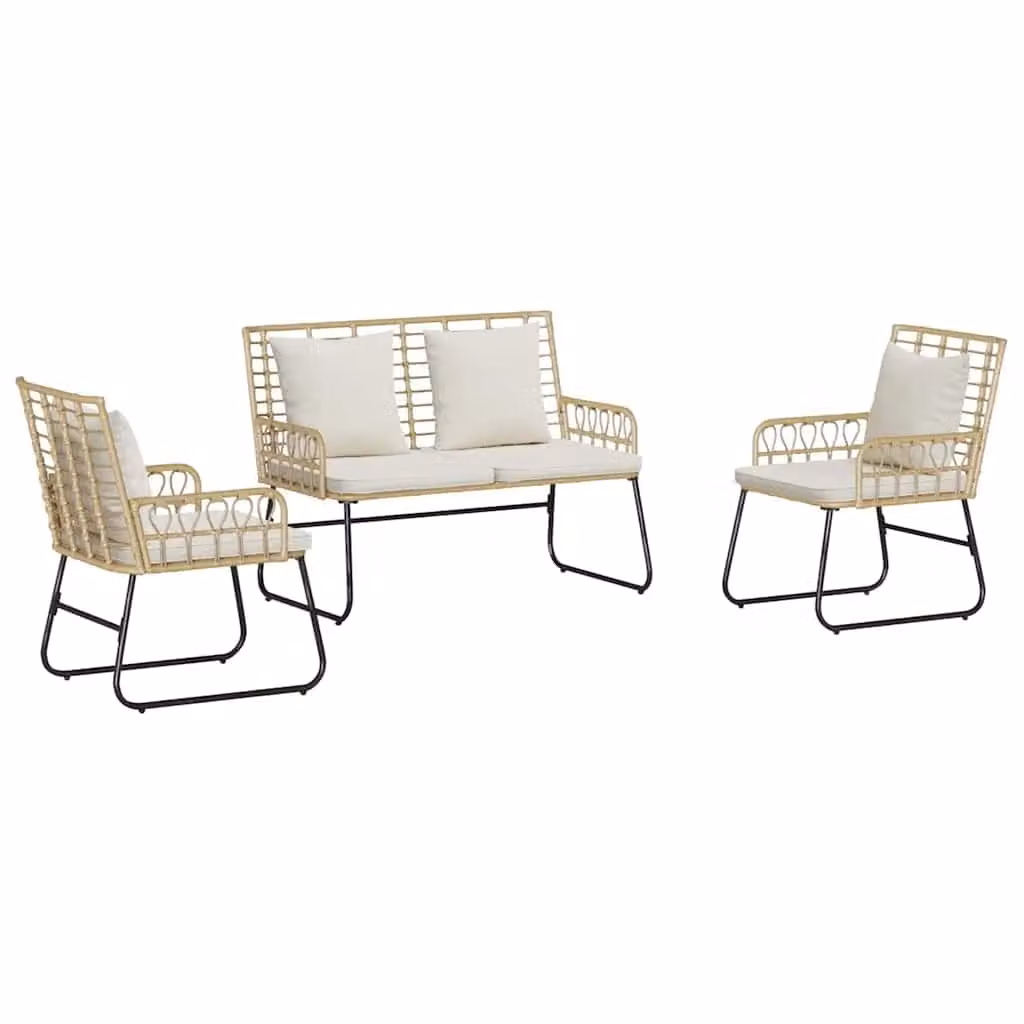 Berkfield Home 3 Piece Brown Poly Rattan and Steel Garden Dining Set with Pillows – 2
