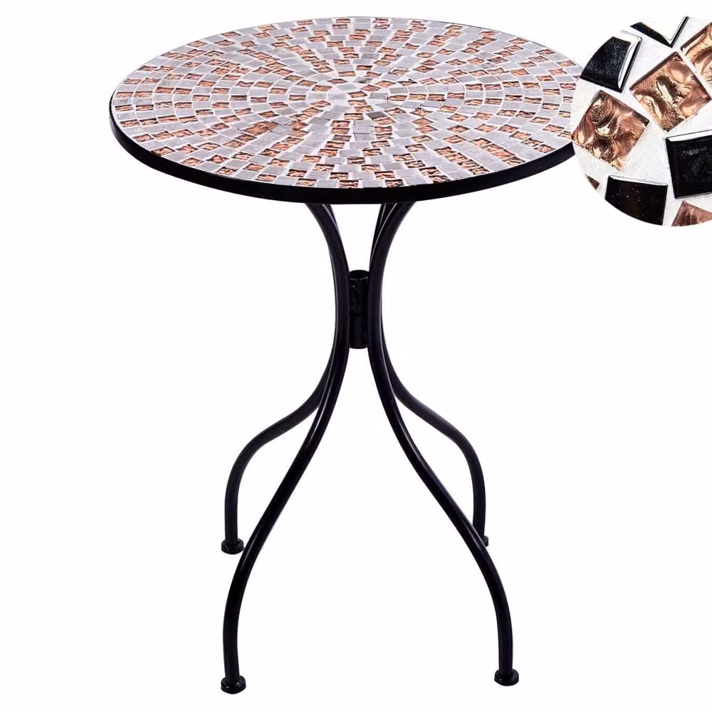 Wyld and Coco Garden Bistro Table with Black Metal Geometric Mosaic Top, Diameter: 60 cm – 2