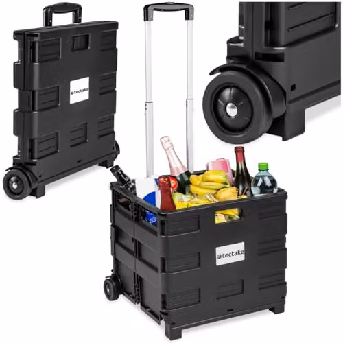 tectake 46L Folding Shopping Trolley in Black with Aluminium Telescopic Handle and 2 Wheels, W: 45 cm, D: 37.5 cm, H: 45-97 cm – 1