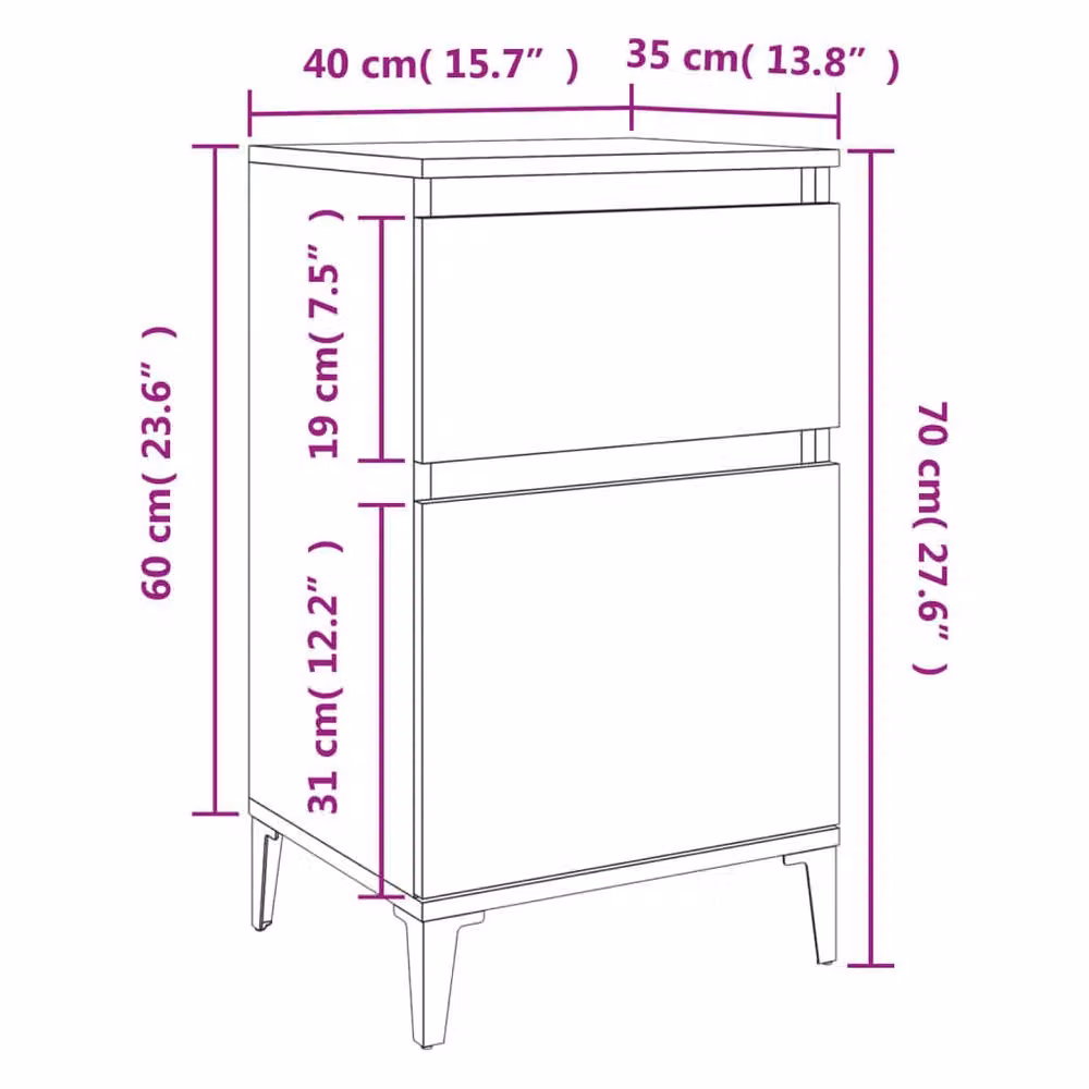 Berkfield Home Elegant Bedside Cabinet in Smoked Oak Brown, W/D/H: 40 x 35 x 70 cm – 6