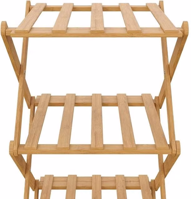 FORGEVIO 8 Tier Folding Bamboo Shoe Rack Storage Shelf Cabinet in Natural Brown