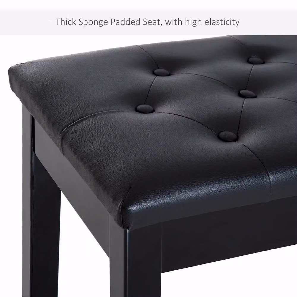 STILVORA Piano Stool with Storage in Black Synthetic Leather and Rubberwood – 4