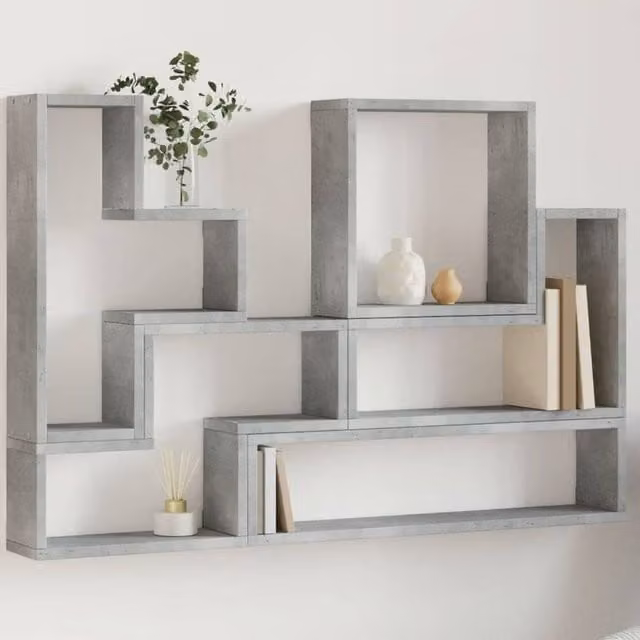 Berkfield Home Wall Mounted Cube Shelf in Grey MDF, W: 96 cm, D: 12 cm, H: 64 cm – 1
