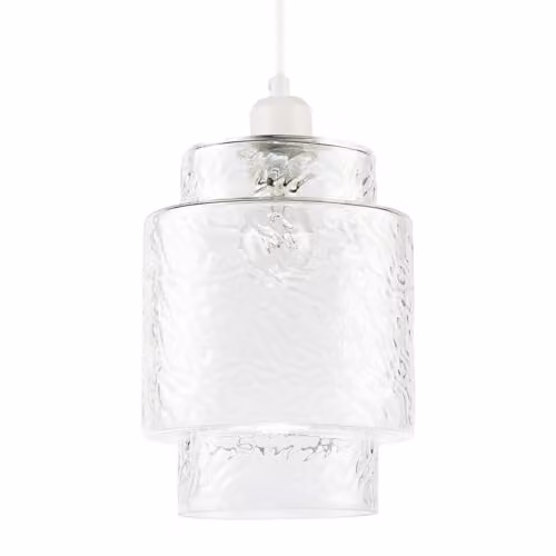 Happy Homewares Transparent Glass Cylinder Pendant Light Shade with Modern Tiered Design W/D/H: 19 x 19 x 24 cm – 1