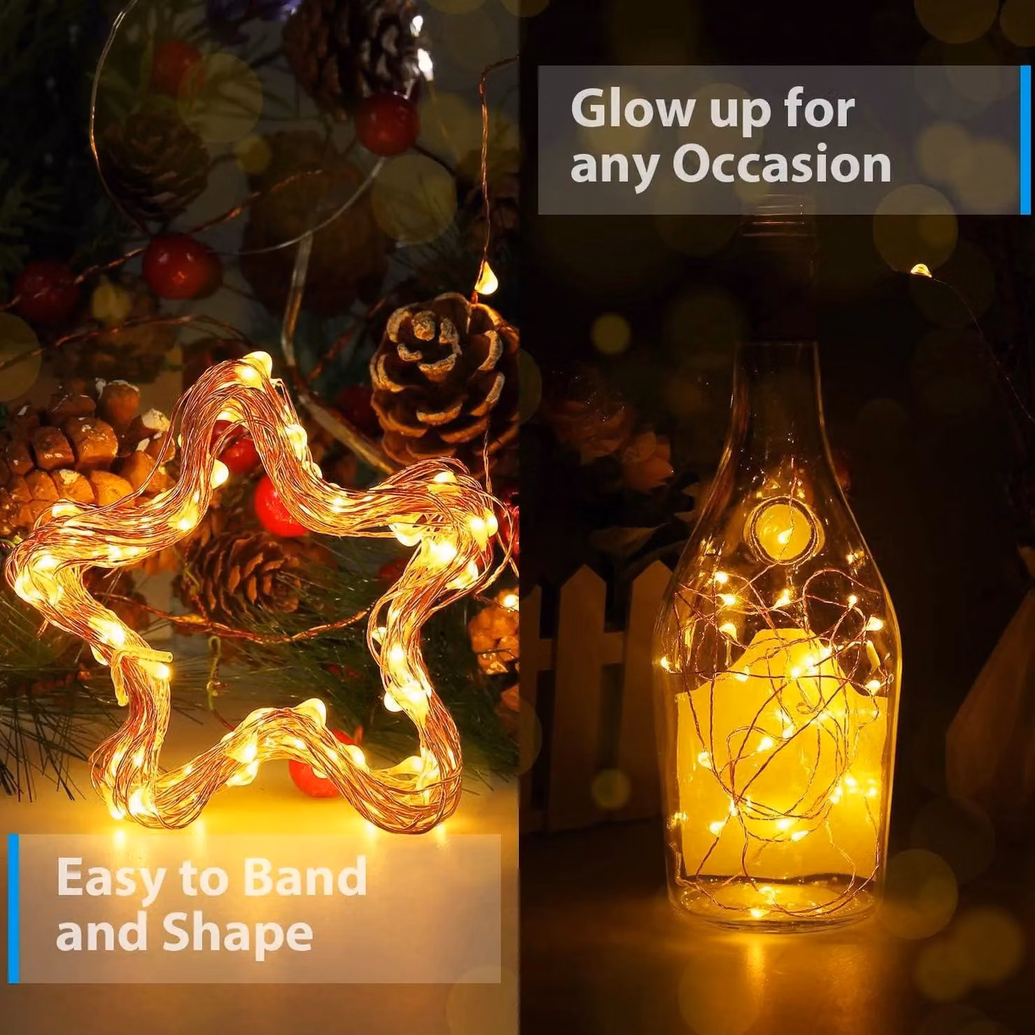 Shatchi 2 Pack of 40 LED Warm White Battery Operated Fairy String Lights with Gold Copper Wire – 10