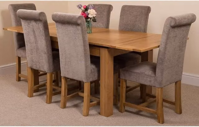 Thats Furniture Richmond Oak Extending Dining Table and 6 Washington Grey Fabric Chairs – 1