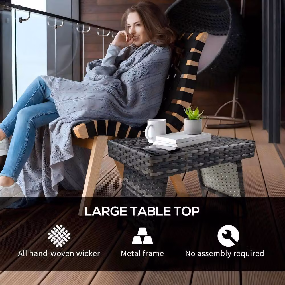 STILVORA Foldable Grey Outdoor Side Table in Metal and Rattan – 5